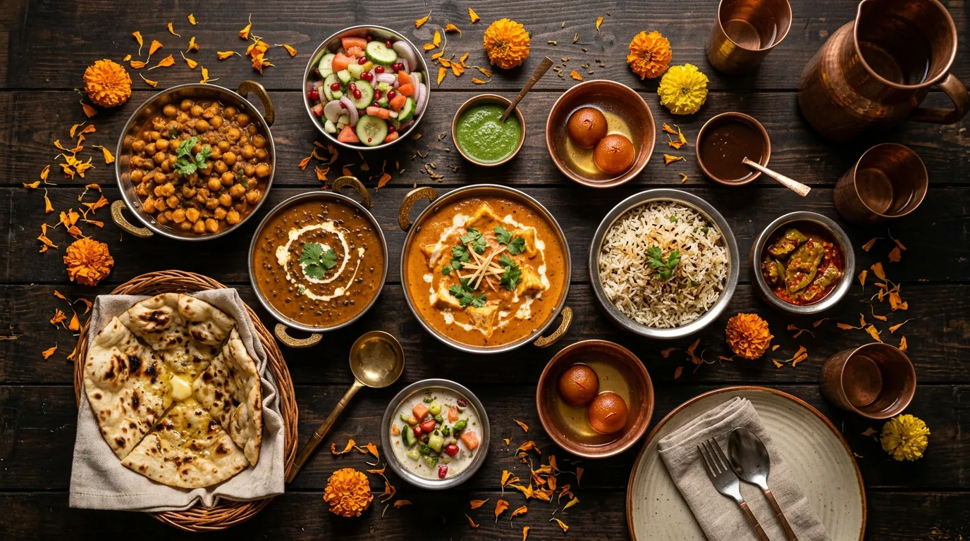 Pure vegetarian feast spread